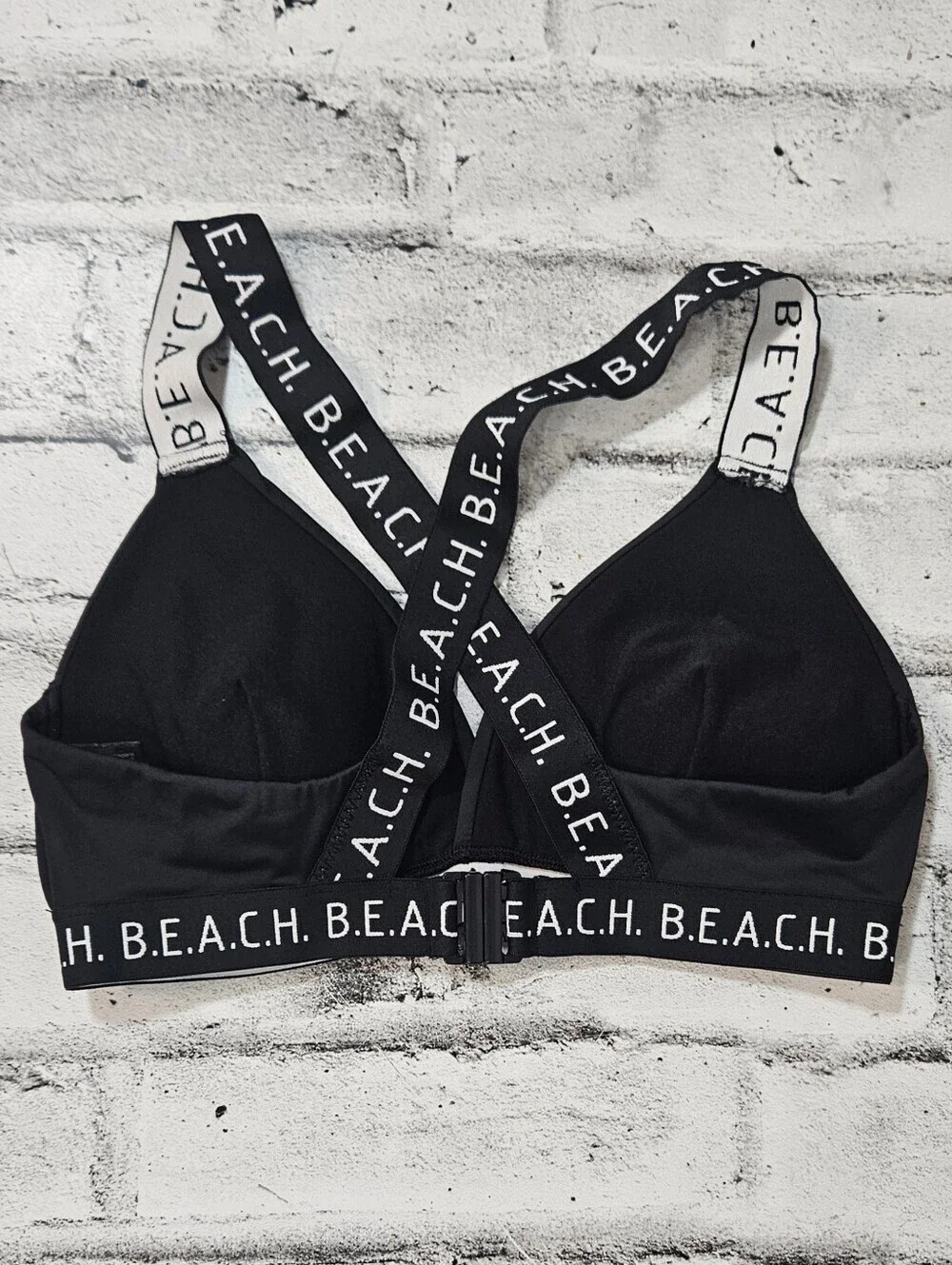H&M Black Bikini Set Size M Cross Back Logo Strap Two Piece Swimsuit NWOT